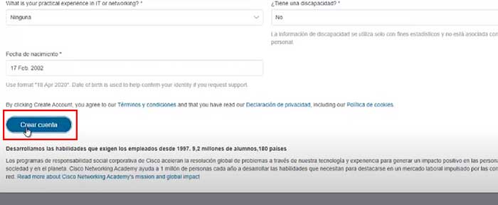 crear cuenta en cisco