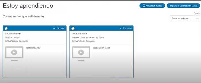 cursos matriculados en la plataforma cisco
