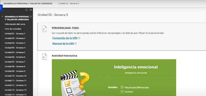 secciones de las unidades de cada curso